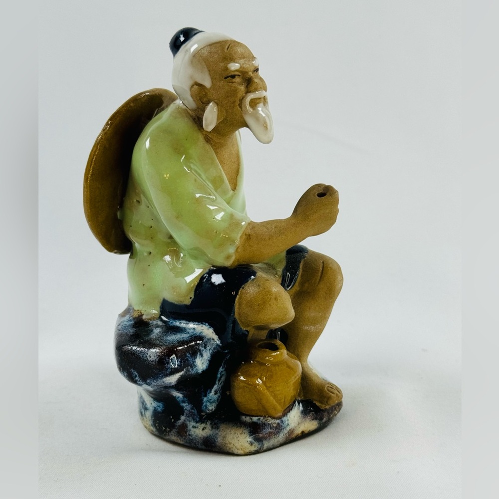 Vintage Ceramic Fisherman Figurine Sitting Man with Hat and Jar CLASSIC